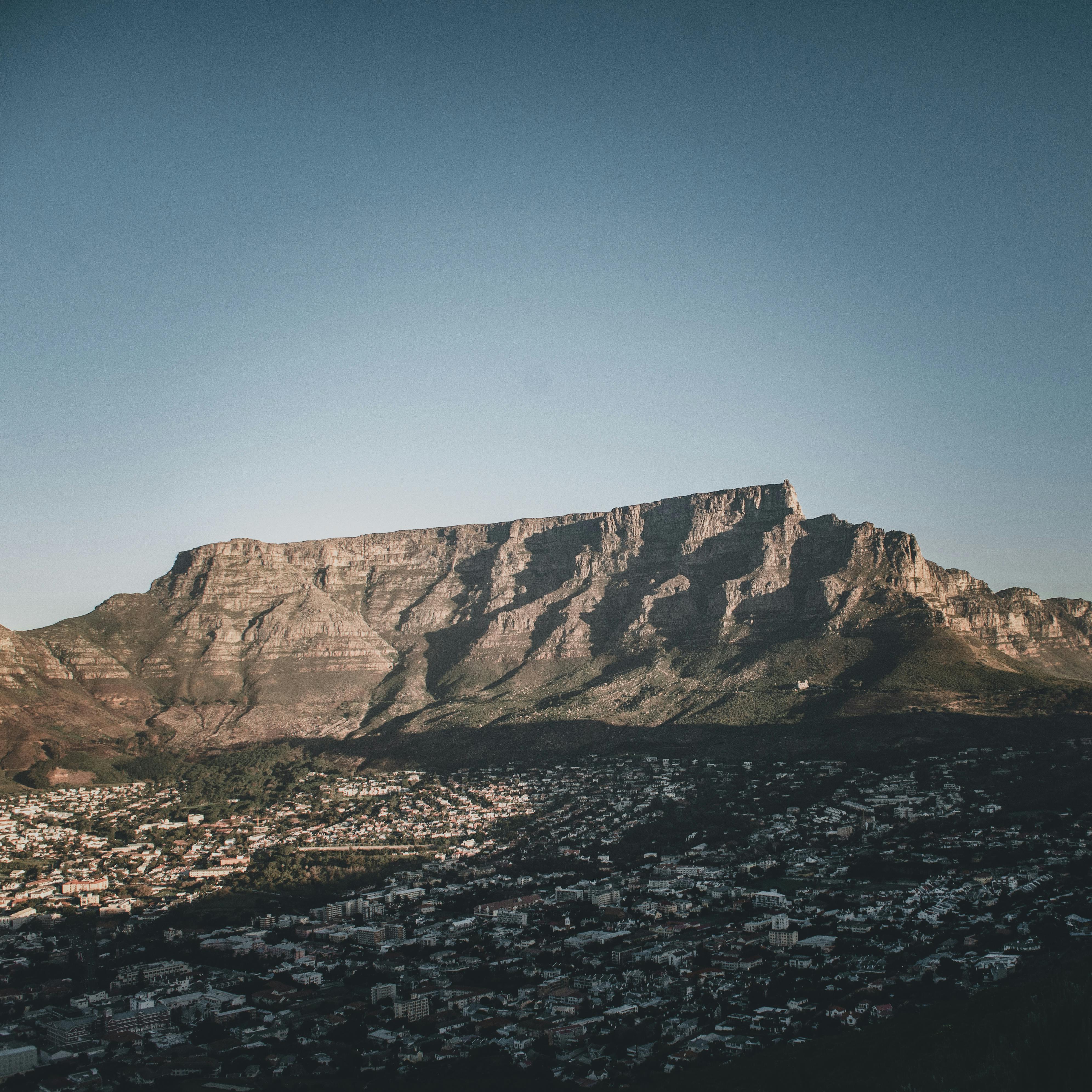 Table Mountain, Cape Town - iconic flat-topped mountain seen from the city